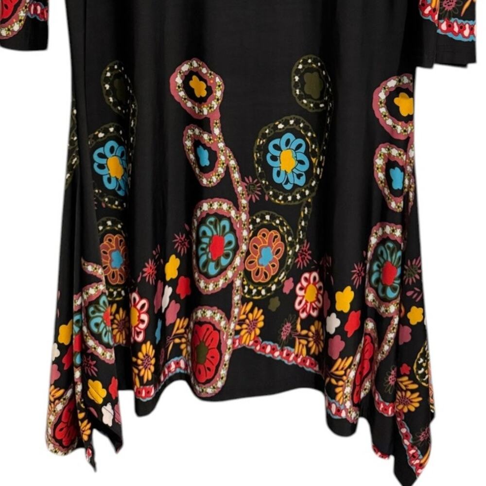Reborn Womens Black Floral 3/4 Sleeve Midi Dress Fairy Boho Cottagecore Size XL - Picture 5 of 10